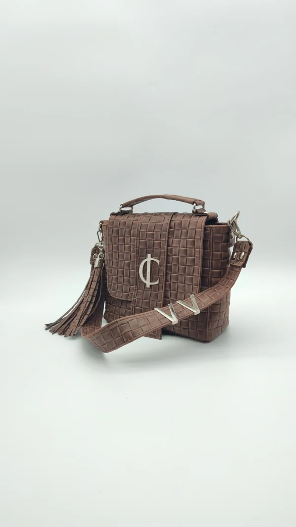 Bolso Roma 3 en 1 Charlotte Signature Choco Trenzado 2 ROMA choco vista frontal piel premium