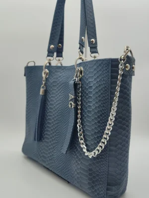 Bolso grande Paris Grand Charlotte Signature Azul Anaconda 3 Bolso estructurado azul efecto anaconda mujer
