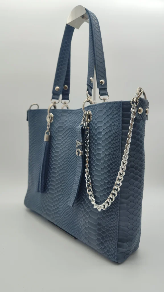 Bolso estructurado azul efecto anaconda mujer