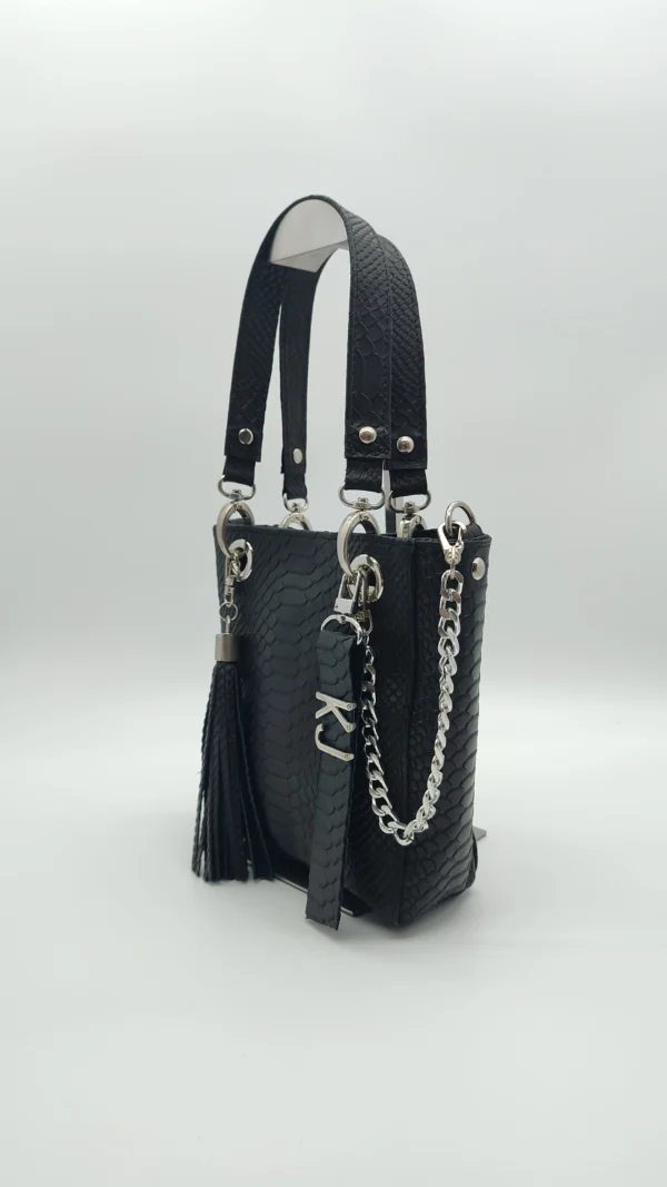 Bolso grande Paris Mini Charlotte Signature Negro Anaconda 2 Bolso pequeño negro piel estructurada vista lateral
