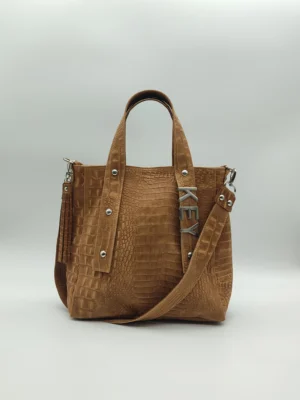 Bolso tote Delfina Charlotte Suela Croco 2 Bolso tote Delfina suela con iniciales personalizadas en piel grabada