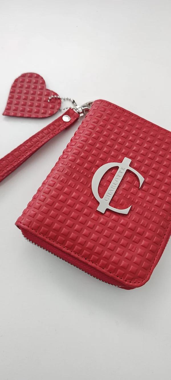Cartera piel Mini Verona Charlotte Rojo Piramidal 2 Cartera compacta roja piel argentina acabado piramidal