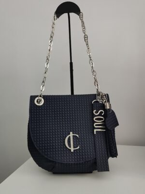 Bolso mediano Isabella Charlotte Signature Azul Marino 1 Bolso elegante Isabella de piel argentina con silueta redonda vista frontal