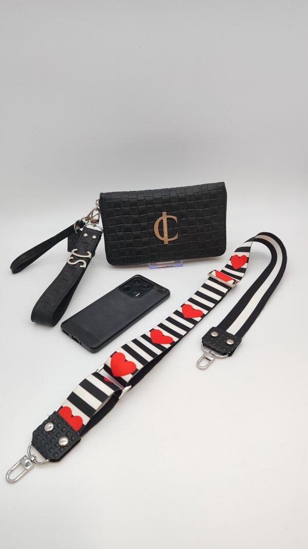 Cartera Verona Negro trenzado bandolera y porta mobil Verona
